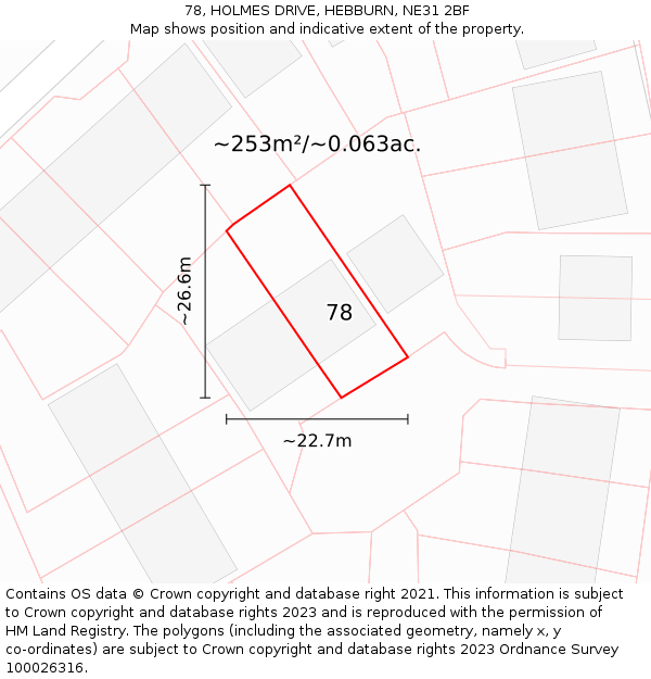 78, HOLMES DRIVE, HEBBURN, NE31 2BF: Plot and title map