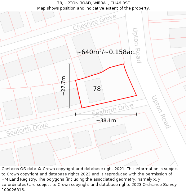 78, UPTON ROAD, WIRRAL, CH46 0SF: Plot and title map