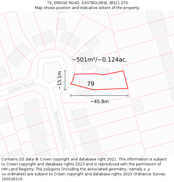 79, ERIDGE ROAD, EASTBOURNE, BN21 2TS: Plot and title map