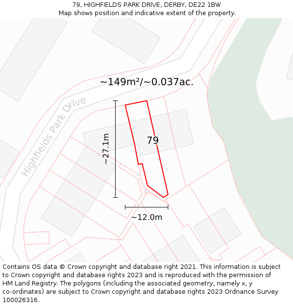 79, HIGHFIELDS PARK DRIVE, DERBY, DE22 1BW: Plot and title map