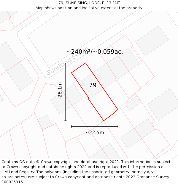 79, SUNRISING, LOOE, PL13 1NE: Plot and title map