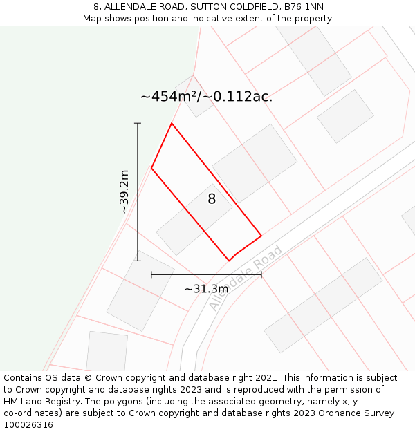 8, ALLENDALE ROAD, SUTTON COLDFIELD, B76 1NN: Plot and title map