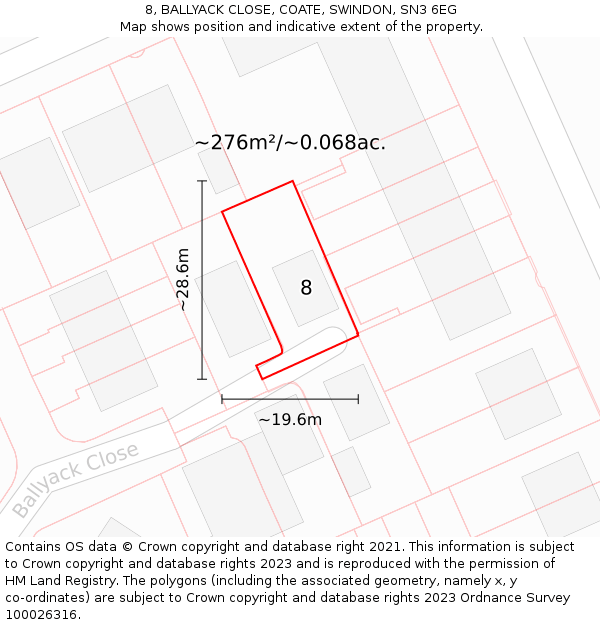 8, BALLYACK CLOSE, COATE, SWINDON, SN3 6EG: Plot and title map