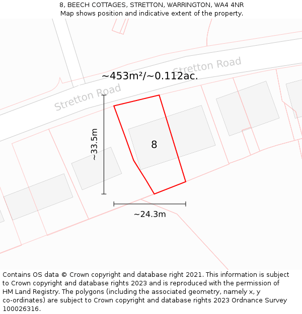 8, BEECH COTTAGES, STRETTON, WARRINGTON, WA4 4NR: Plot and title map
