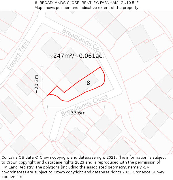 8, BROADLANDS CLOSE, BENTLEY, FARNHAM, GU10 5LE: Plot and title map