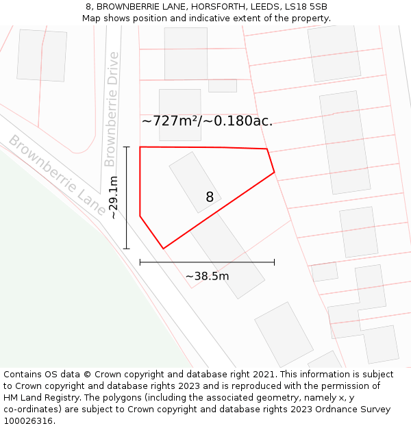 8, BROWNBERRIE LANE, HORSFORTH, LEEDS, LS18 5SB: Plot and title map