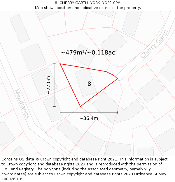 8, CHERRY GARTH, YORK, YO31 0PA: Plot and title map