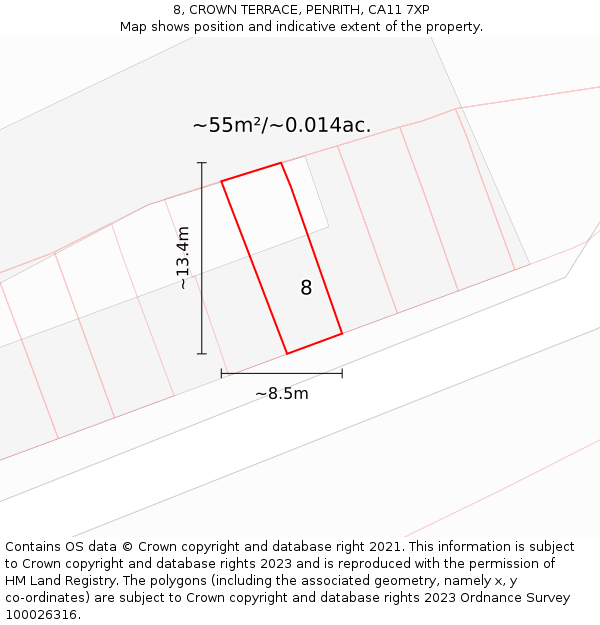 8, CROWN TERRACE, PENRITH, CA11 7XP: Plot and title map