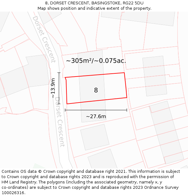 8, DORSET CRESCENT, BASINGSTOKE, RG22 5DU: Plot and title map