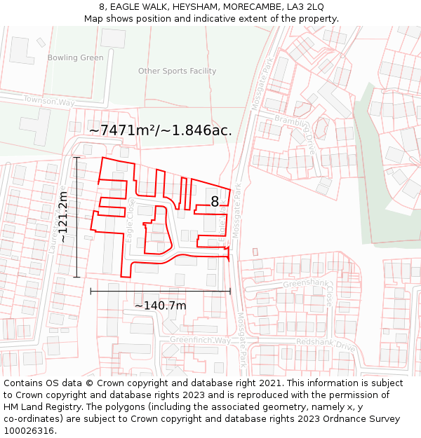 8, EAGLE WALK, HEYSHAM, MORECAMBE, LA3 2LQ: Plot and title map