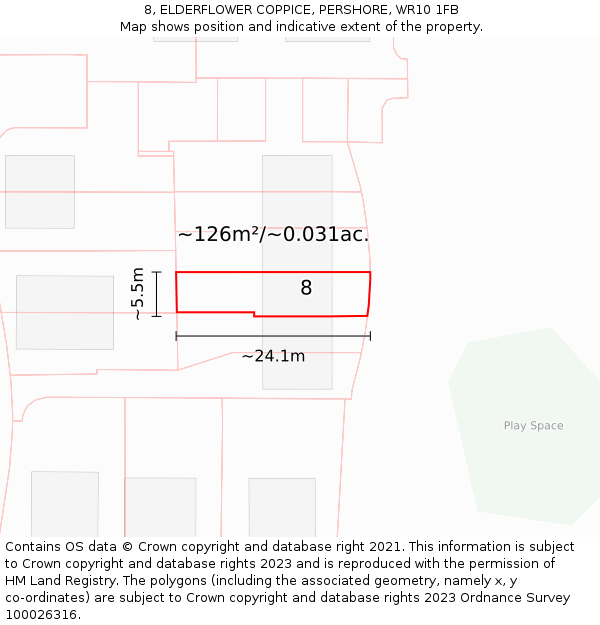 8, ELDERFLOWER COPPICE, PERSHORE, WR10 1FB: Plot and title map