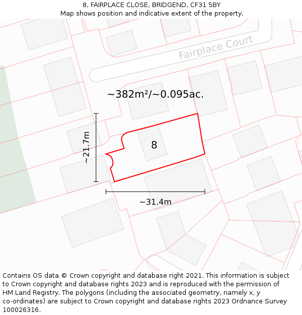 8, FAIRPLACE CLOSE, BRIDGEND, CF31 5BY: Plot and title map