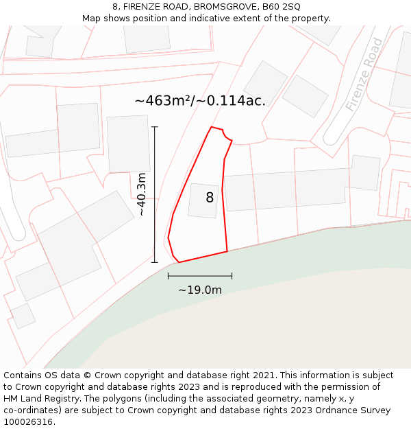 8, FIRENZE ROAD, BROMSGROVE, B60 2SQ: Plot and title map