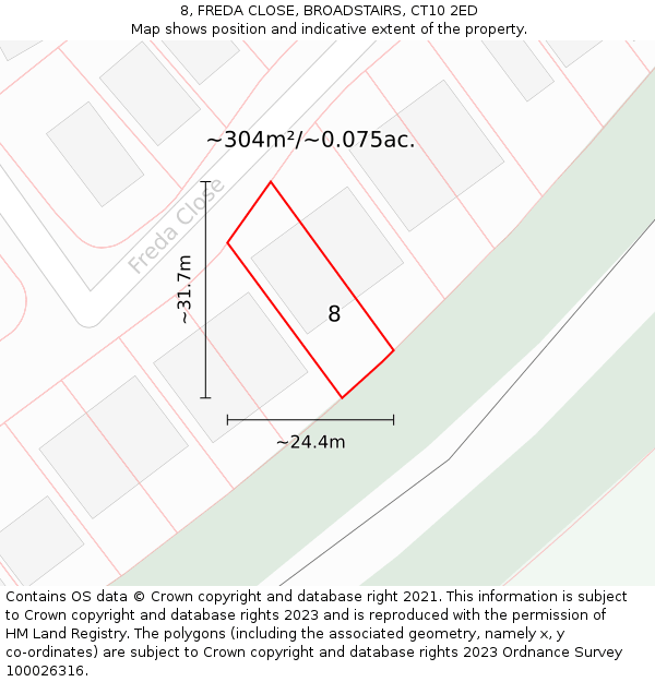 8, FREDA CLOSE, BROADSTAIRS, CT10 2ED: Plot and title map