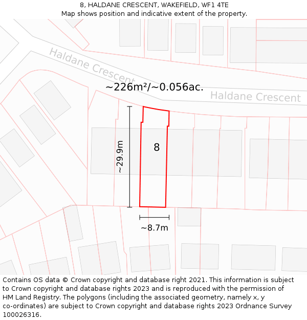 8, HALDANE CRESCENT, WAKEFIELD, WF1 4TE: Plot and title map