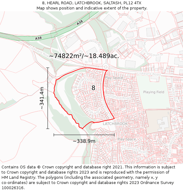 8, HEARL ROAD, LATCHBROOK, SALTASH, PL12 4TX: Plot and title map