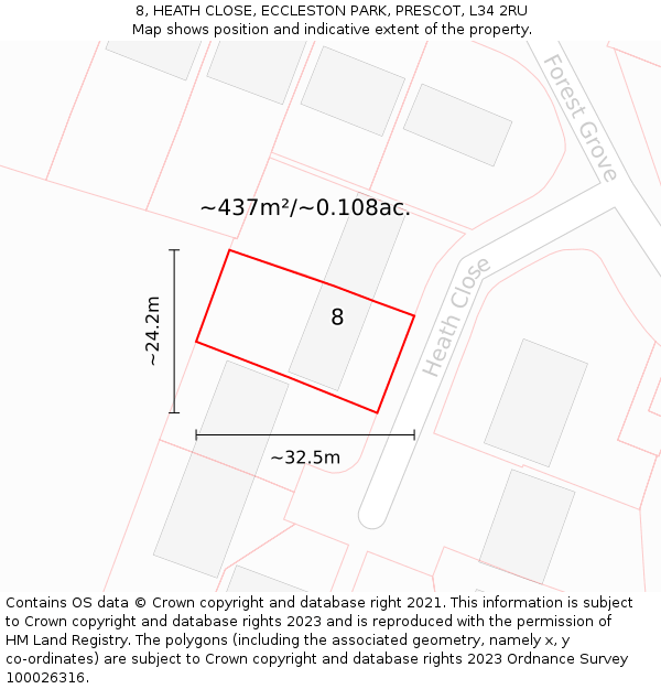 8, HEATH CLOSE, ECCLESTON PARK, PRESCOT, L34 2RU: Plot and title map