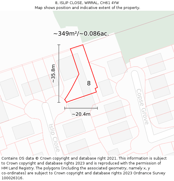 8, ISLIP CLOSE, WIRRAL, CH61 4YW: Plot and title map