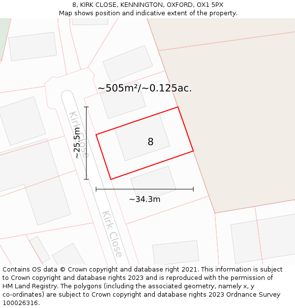 8, KIRK CLOSE, KENNINGTON, OXFORD, OX1 5PX: Plot and title map