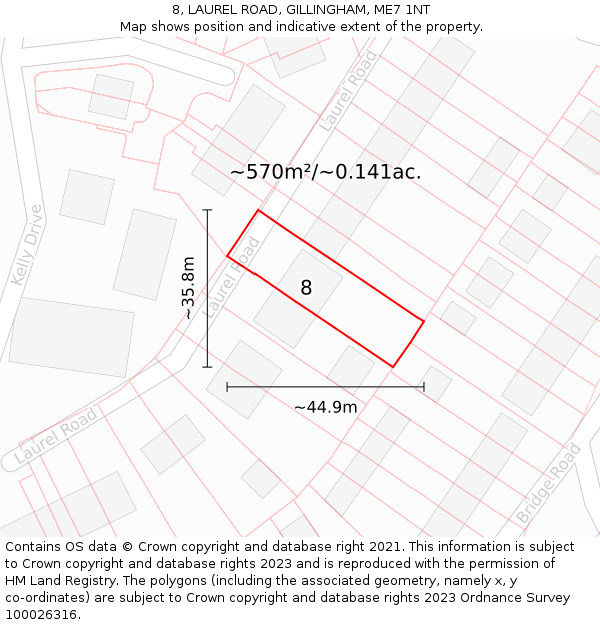 8, LAUREL ROAD, GILLINGHAM, ME7 1NT: Plot and title map