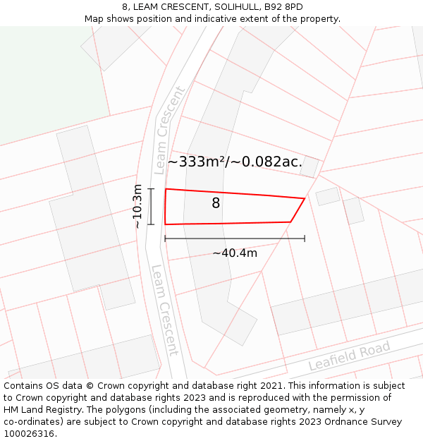 8, LEAM CRESCENT, SOLIHULL, B92 8PD: Plot and title map