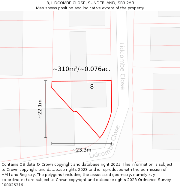 8, LIDCOMBE CLOSE, SUNDERLAND, SR3 2AB: Plot and title map