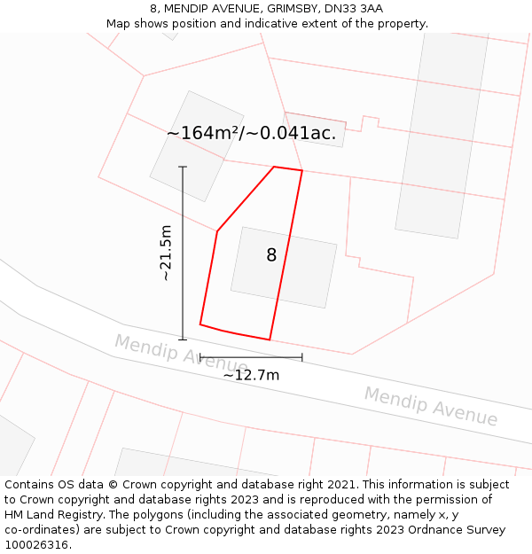 8, MENDIP AVENUE, GRIMSBY, DN33 3AA: Plot and title map