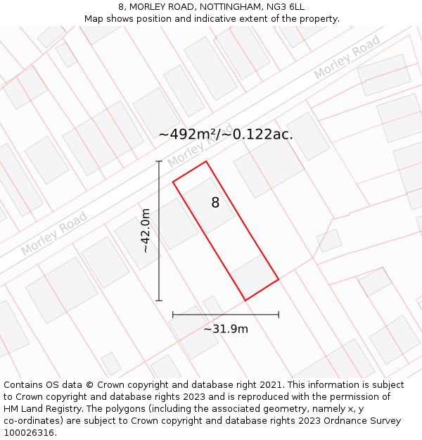 8, MORLEY ROAD, NOTTINGHAM, NG3 6LL: Plot and title map