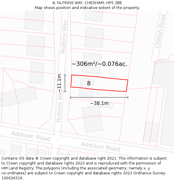 8, NUTKINS WAY, CHESHAM, HP5 2BE: Plot and title map