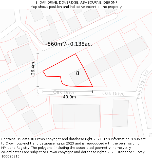 8, OAK DRIVE, DOVERIDGE, ASHBOURNE, DE6 5NF: Plot and title map