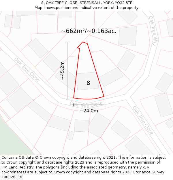 8, OAK TREE CLOSE, STRENSALL, YORK, YO32 5TE: Plot and title map