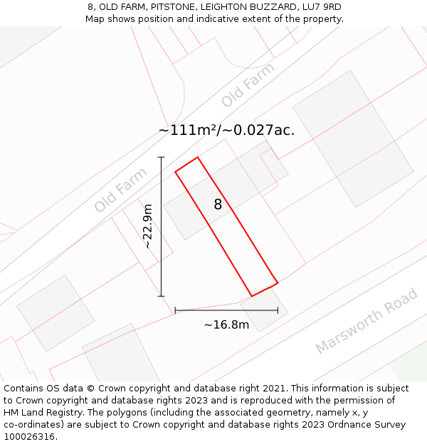 8, OLD FARM, PITSTONE, LEIGHTON BUZZARD, LU7 9RD: Plot and title map