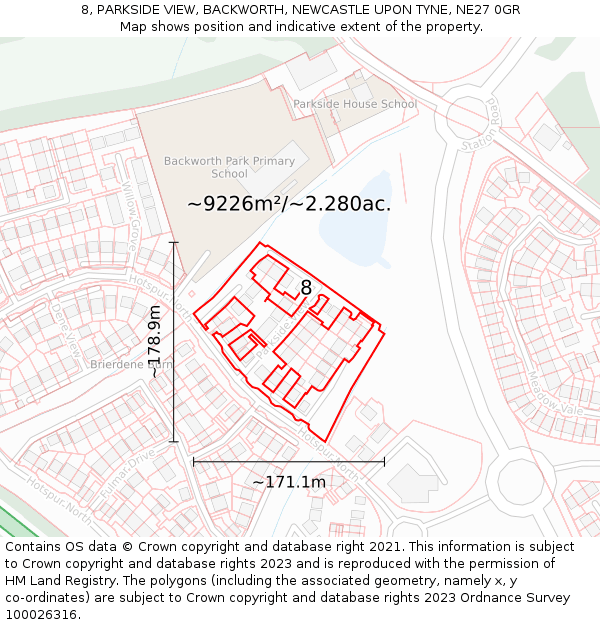 8, PARKSIDE VIEW, BACKWORTH, NEWCASTLE UPON TYNE, NE27 0GR: Plot and title map