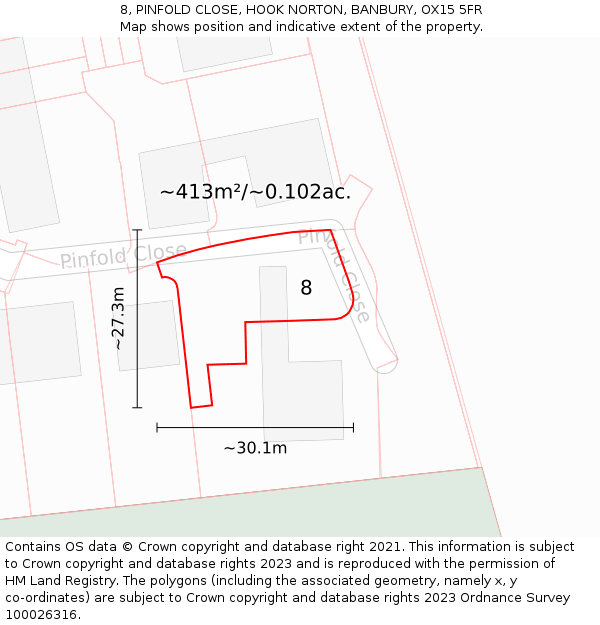 8, PINFOLD CLOSE, HOOK NORTON, BANBURY, OX15 5FR: Plot and title map