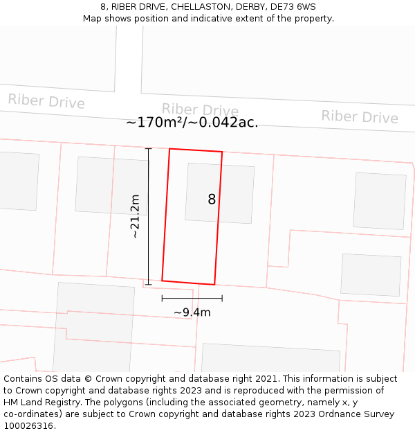 8, RIBER DRIVE, CHELLASTON, DERBY, DE73 6WS: Plot and title map