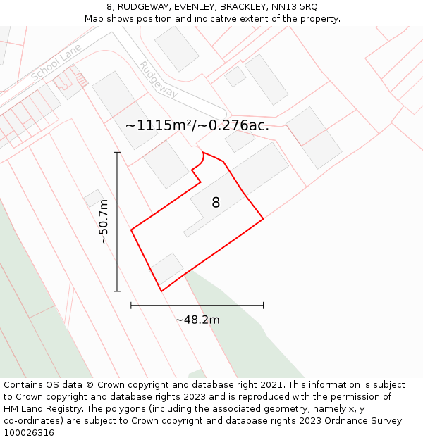 8, RUDGEWAY, EVENLEY, BRACKLEY, NN13 5RQ: Plot and title map