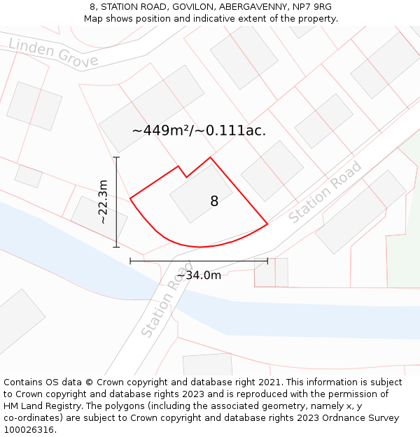 8, STATION ROAD, GOVILON, ABERGAVENNY, NP7 9RG: Plot and title map