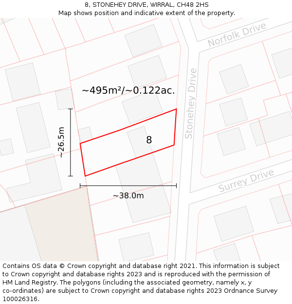 8, STONEHEY DRIVE, WIRRAL, CH48 2HS: Plot and title map
