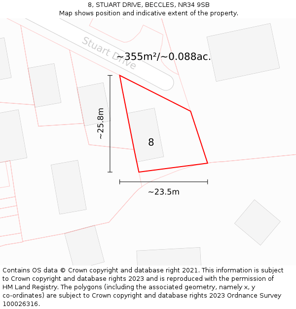 8, STUART DRIVE, BECCLES, NR34 9SB: Plot and title map