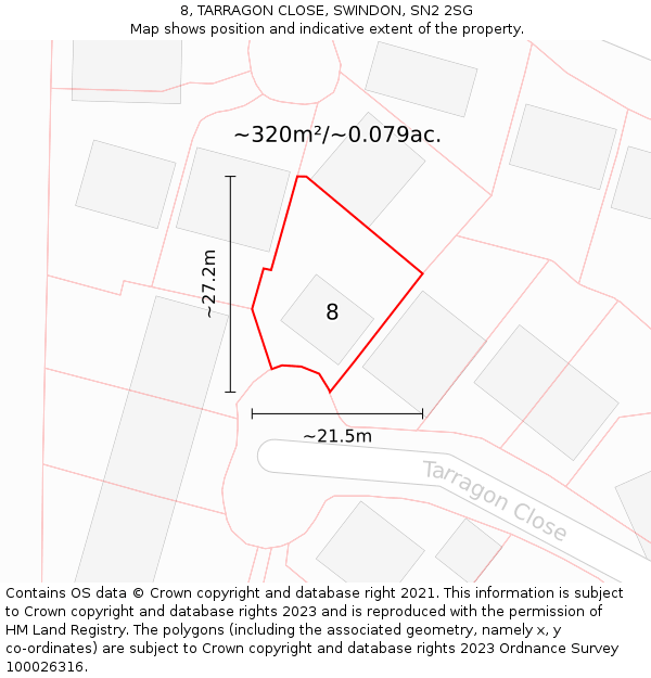 8, TARRAGON CLOSE, SWINDON, SN2 2SG: Plot and title map