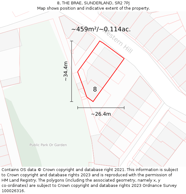 8, THE BRAE, SUNDERLAND, SR2 7PJ: Plot and title map