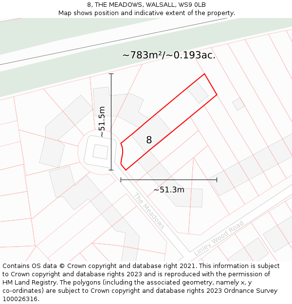 8, THE MEADOWS, WALSALL, WS9 0LB: Plot and title map