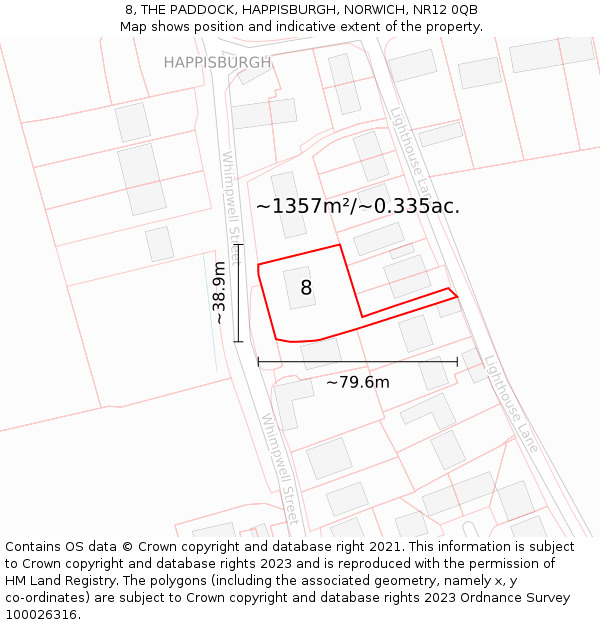 8, THE PADDOCK, HAPPISBURGH, NORWICH, NR12 0QB: Plot and title map