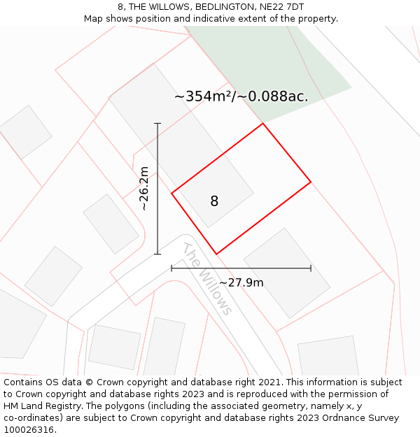 8, THE WILLOWS, BEDLINGTON, NE22 7DT: Plot and title map