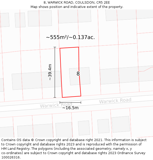 8, WARWICK ROAD, COULSDON, CR5 2EE: Plot and title map