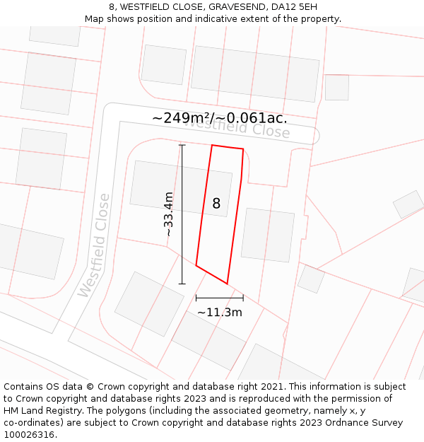 8, WESTFIELD CLOSE, GRAVESEND, DA12 5EH: Plot and title map