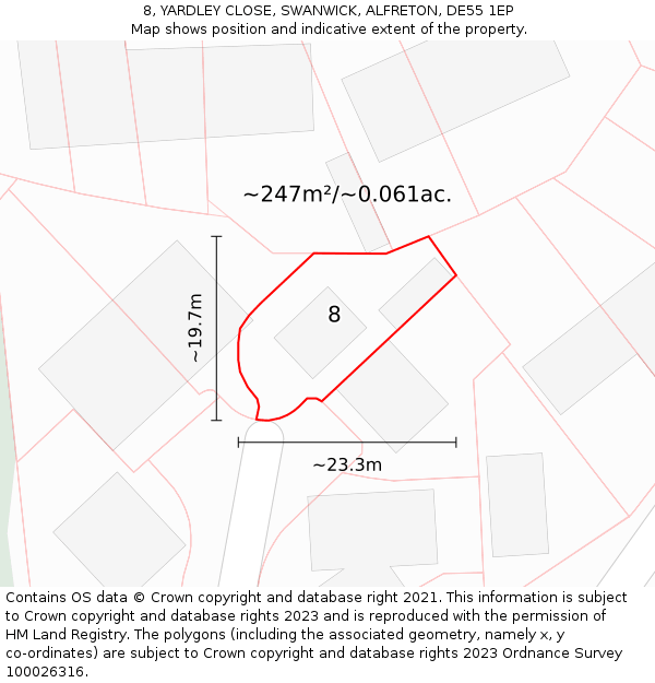 8, YARDLEY CLOSE, SWANWICK, ALFRETON, DE55 1EP: Plot and title map