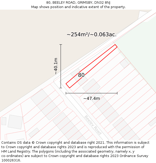 80, BEELEY ROAD, GRIMSBY, DN32 8NJ: Plot and title map