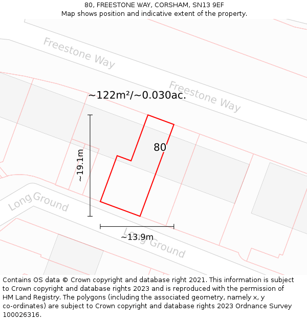 80, FREESTONE WAY, CORSHAM, SN13 9EF: Plot and title map