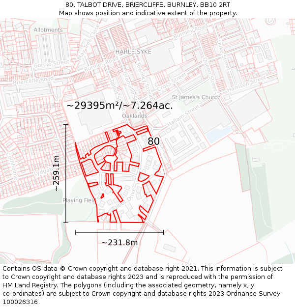 80, TALBOT DRIVE, BRIERCLIFFE, BURNLEY, BB10 2RT: Plot and title map